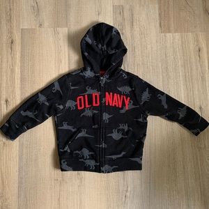 Old Navy Dinosaur Zip up Hoodie Size 2T Black Gray Red